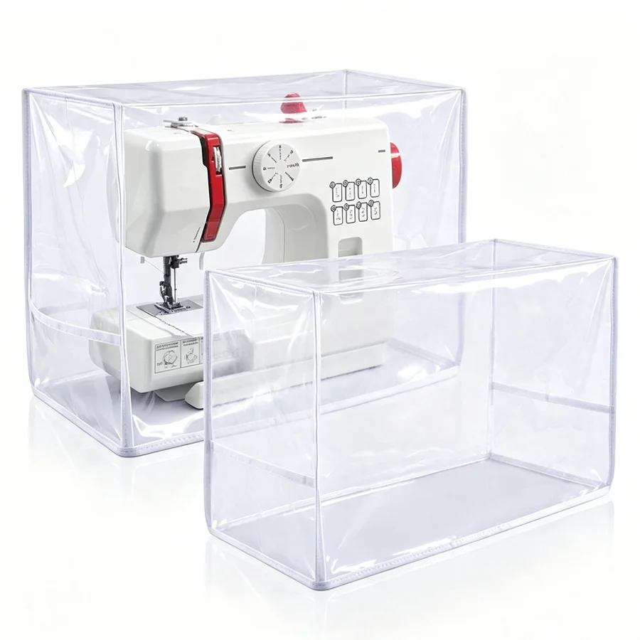 1pc Clear PVC Sewing Machine Dust Cover, Transparent Protective Shell with Side Storage Pocket for Household Sewing Device, XJM