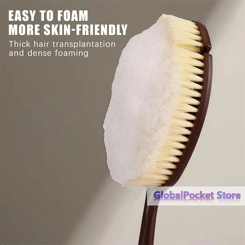 [TG823]1Pcs Body Massage Brush 2 In 1 Long Handle Back Scrubber Natural Coconut Bristle Wet Dry Bath Brush