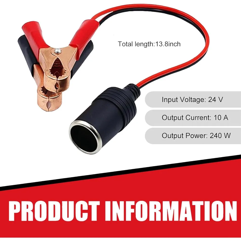 Car Battery Clip Adapter 12V High Power Pure Copper for Cigarette Lighter Socket Universal Automotive Use Random Connector Head
