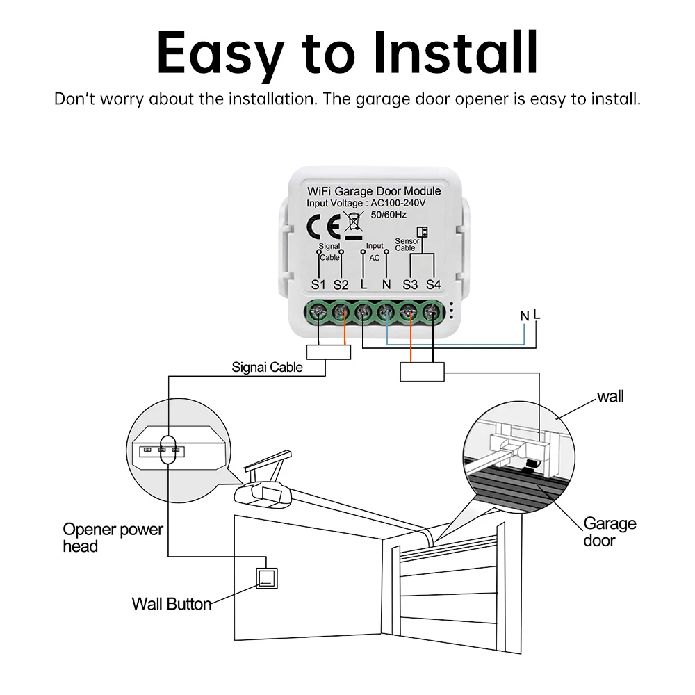 Tuya WiFi Smart Garage Door Opener Controller Smart Garage Door Switch Voice APP Control Work for Alexa Google Home Yandex Alice
