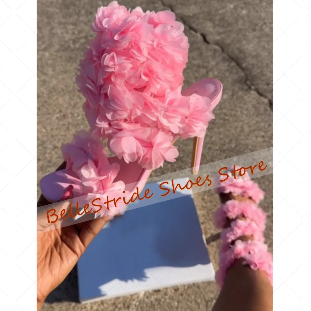 

Pink Flowers Decor Snake-like Winding Sandals Women Shoes Stilettos High Heels Party Banquet Dating 2025 Zapatos Para Mujere