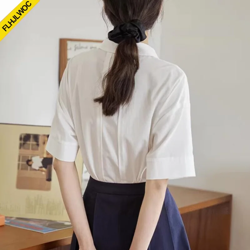 綿ブレンドトップスブラウス新デザイン女性かわいい甘い女の子ポケットカジュアルルーズソリッドピンクボタン白シャツ