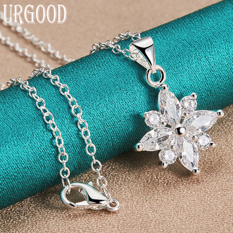 

925 Sterling Silver AAA Zircon Flower Pendant Necklace 16-30 Inch Chain For Women Party Engagement Wedding Fashion Jewelry