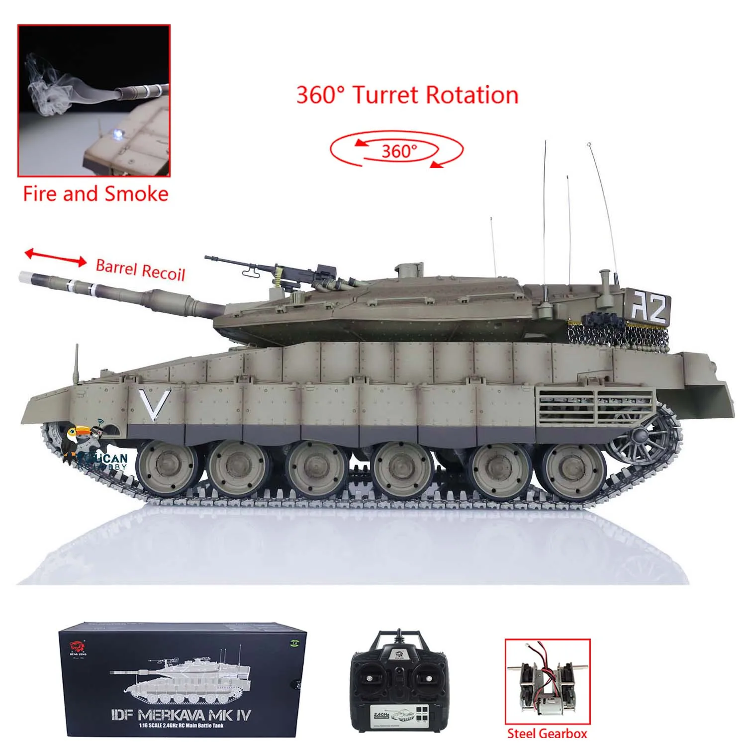 

Heng Long RC танки 1/16 IDF Merkava MK IV открытый огонь курение 360 ° вращающийся револьвер TK7.0 фотозвуковая система