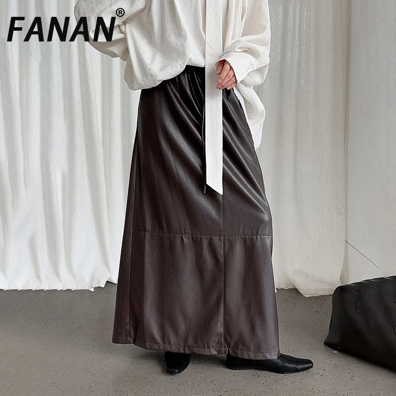 

FANAN2023, осенние новые кожаные юбки для женщин, эластичная винтажная юбка трапециевидной формы с высокой талией средней длины, модная женская одежда