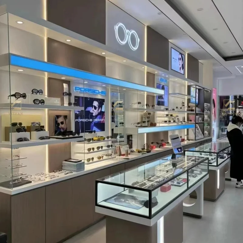 custom.Design Bespoke Optical Shop Showcase Hot Sale Eyeglass Display Cabinet and Retail Sunglasses Stand Interior Design