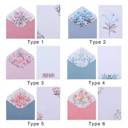 ギフト用の封筒セット、グリーティングカード、愛のメモ文字、花柄、花柄の紙、オフィスと学校、6ピース/セット