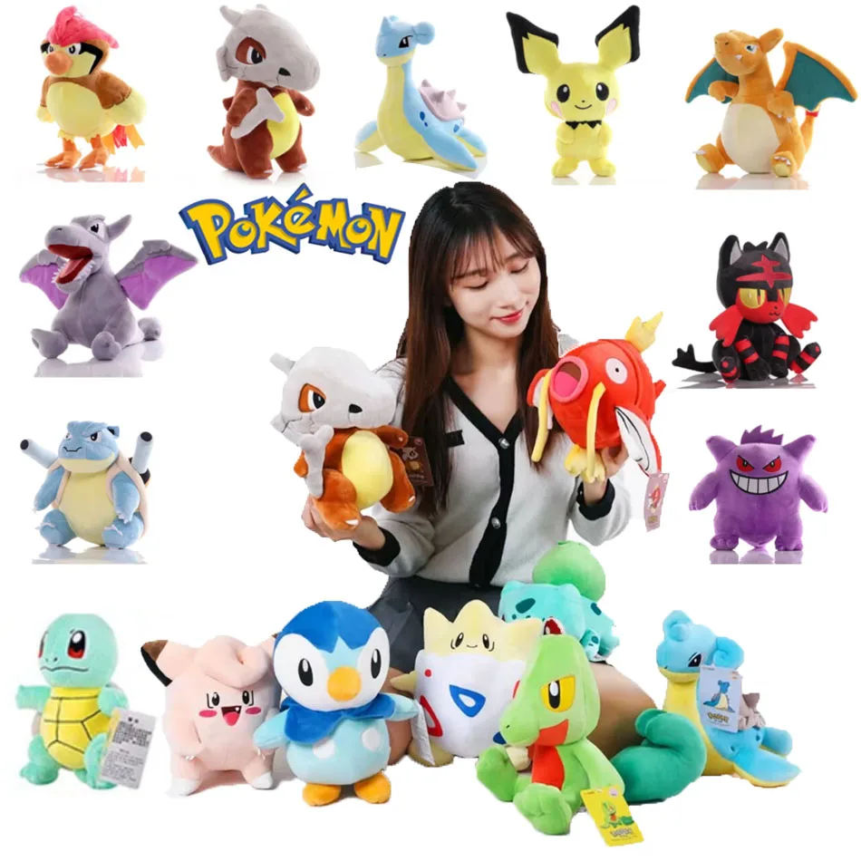 10pcs-pokemon-original-plush-toy-gengar-pikachu-kawaii-charizard-genuine-plush-doll-soft-cute-cartoon-piplup-toys-for-kids-gift