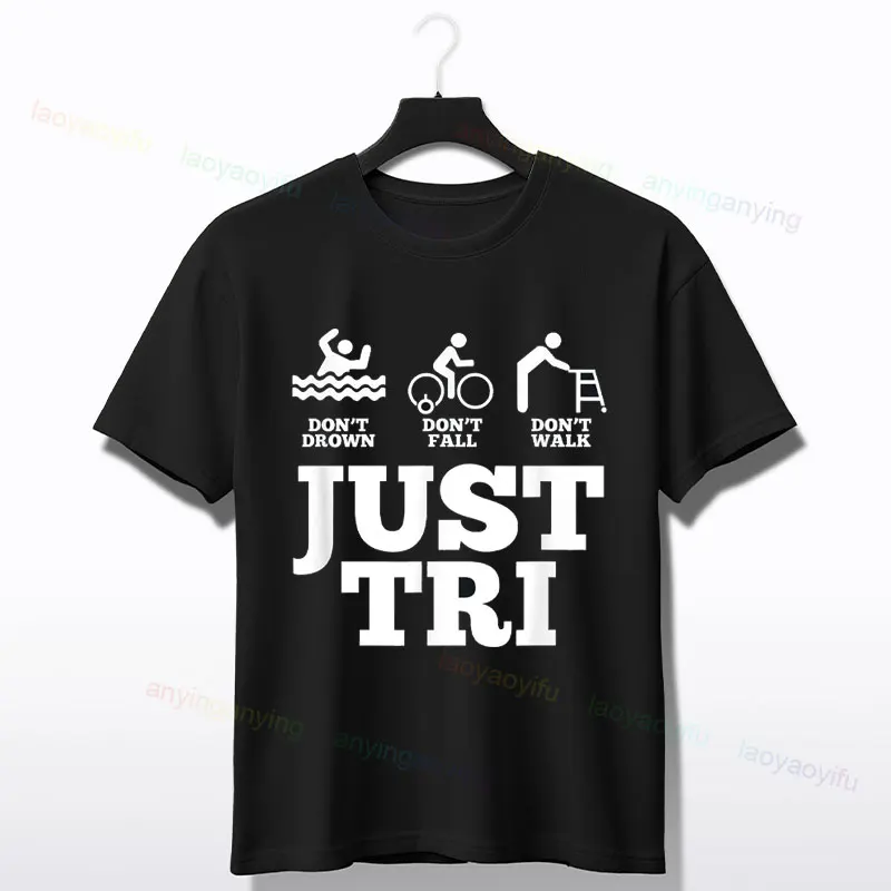 T-shirt graphique The Triathlon Father pour hommes, col rond, manches courtes, en pur coton, pour vêtements toutes saisons