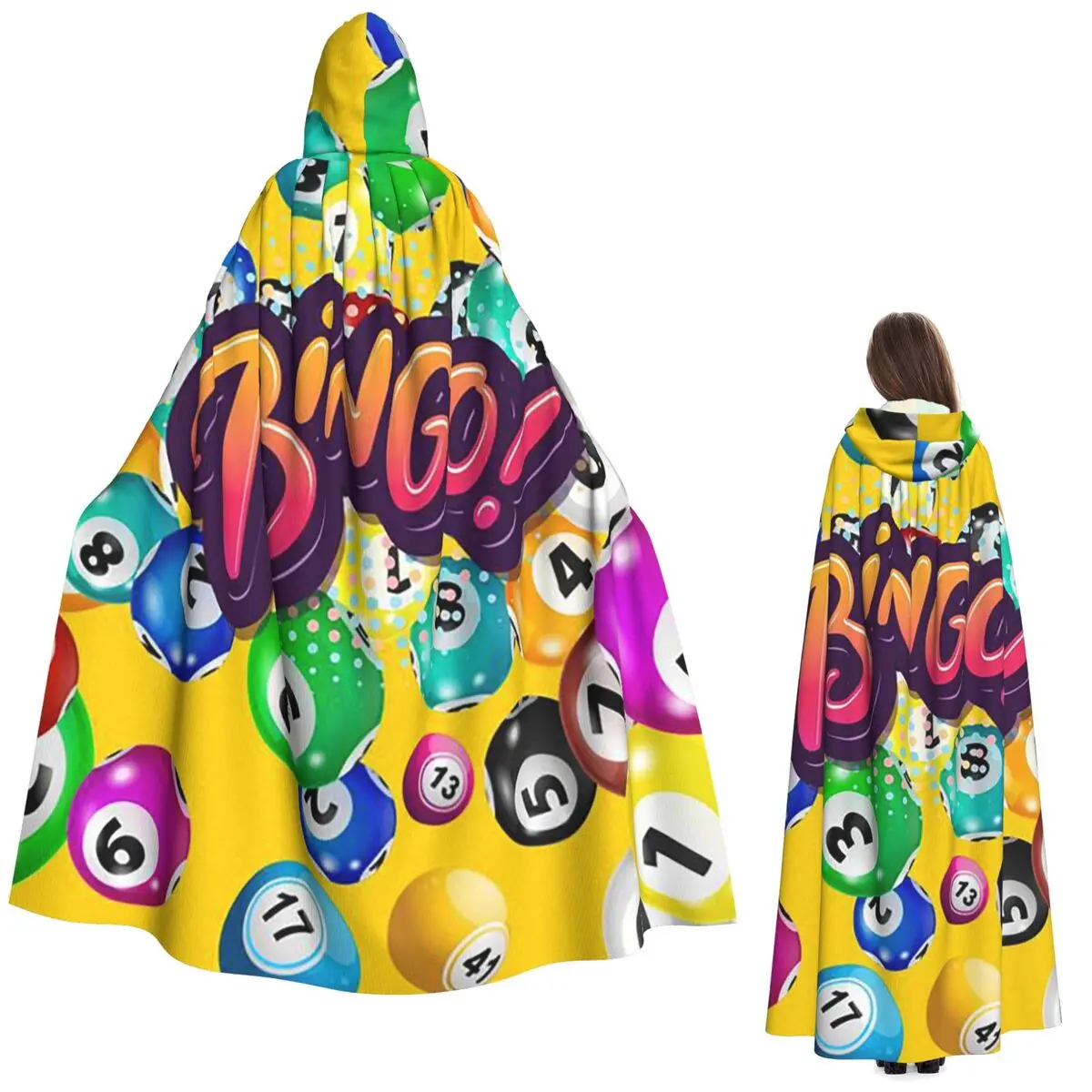 Bingo Balls Long Hooded Cloak Witch Medieval Costume Cosplay Cape