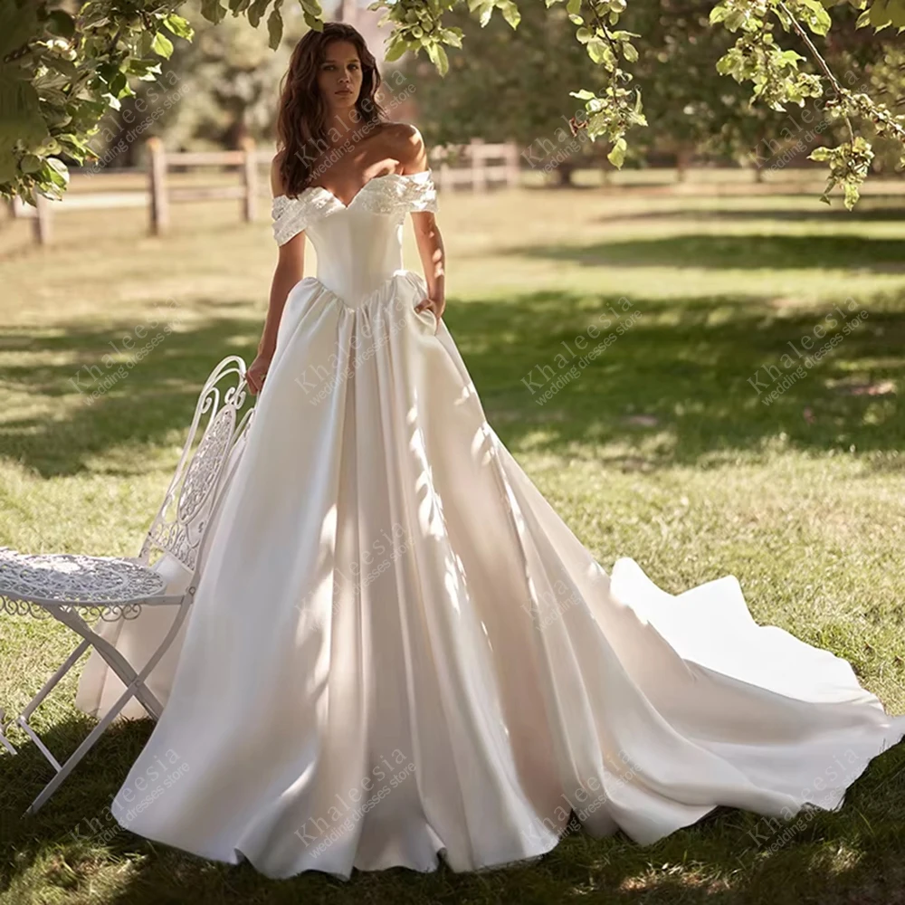 Glamorous Wedding Dresses Classic Bridal Gowns Off The Shoulder Robes Beading Appliques Sweetheart  Vestidos De Novia Customized