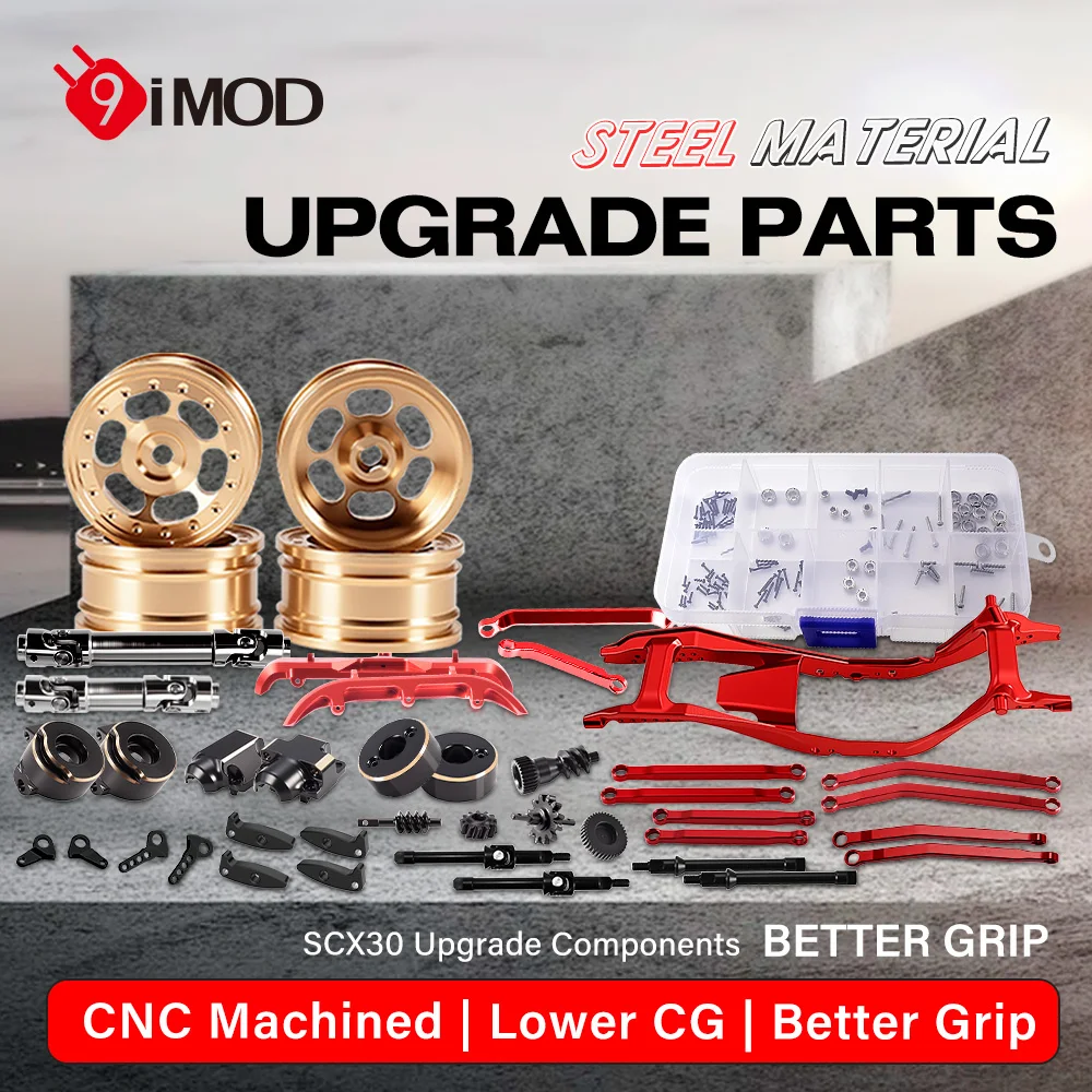 9IMOD SCX30 1/30 RC Crawler Metal Upgrade Kit Aluminum Chassis Brass Hubs CVD Drive Shaft Gears Links Bumpers Screws Heavy Duty