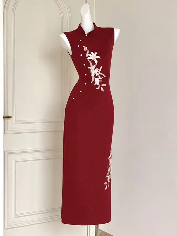 

Red New Chinese Sle Qipao Wedding Dr Ele Sensation Engagement Par Evening Gown Improved Version Wine Serving Suit