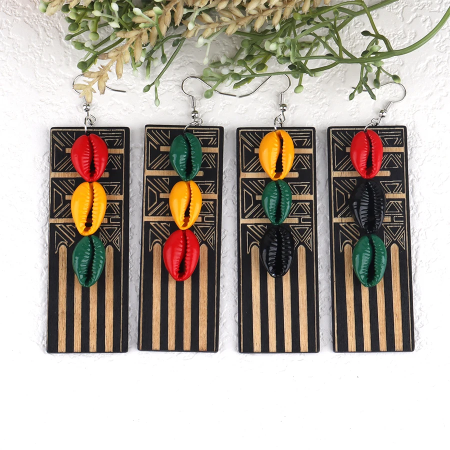 African Woman Rasta Wooden Earrings can mixed colors