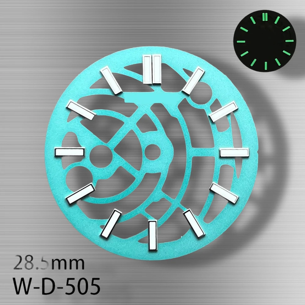 30.5mm S Logo Hollow Out Dial Suitable for NH38/NH70/NH72 Movement Green Luminous Watch Modification Accessories