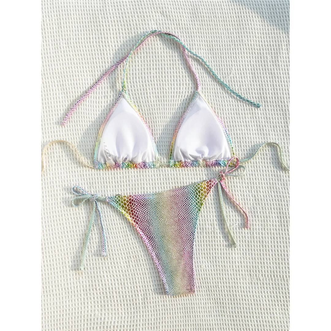 Bunter, mit Schlangenhautmuster versehener, trägerloser Bikini, Damen-Badeanzug, zweiteiliges Bikini-Set, Badebekleidung, Badeanzug, Modell V5822. – Detail 11