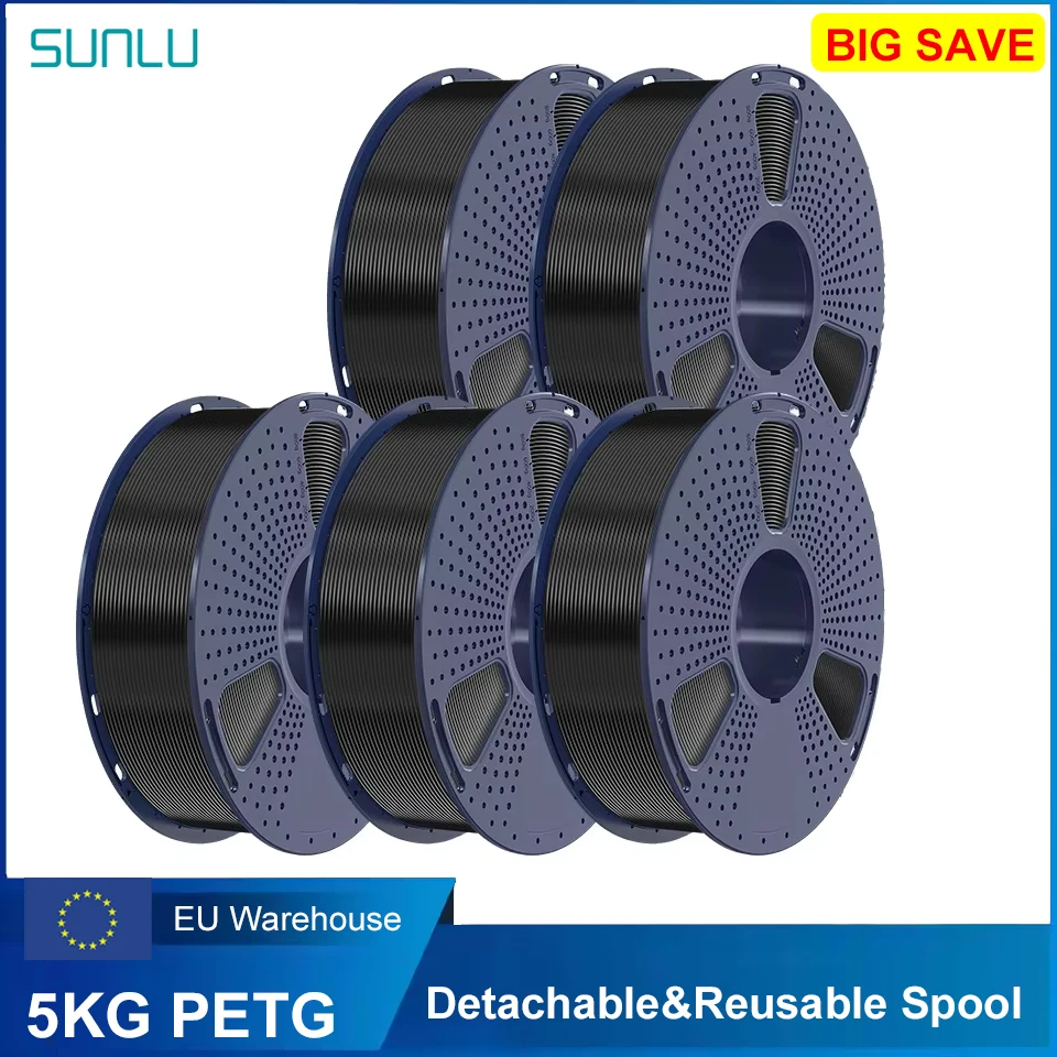 Bobine de filament 3D SUNLU PETG 5KG, 1,75 mm, noir et blanc, enroulée soigneusement, haute résistance, pour imprimante 3D FDM