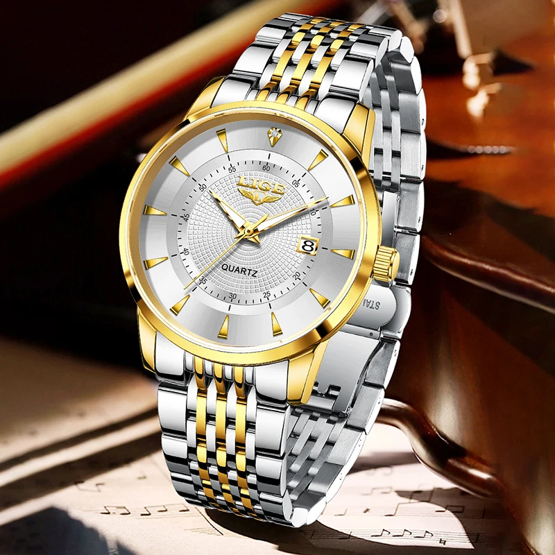 LIGE Orologi al quarzo casual con quadrante semplice per donna Orologio da polso da donna con data automatica impermeabile di lusso alla moda elegante in acciaio inossidabile