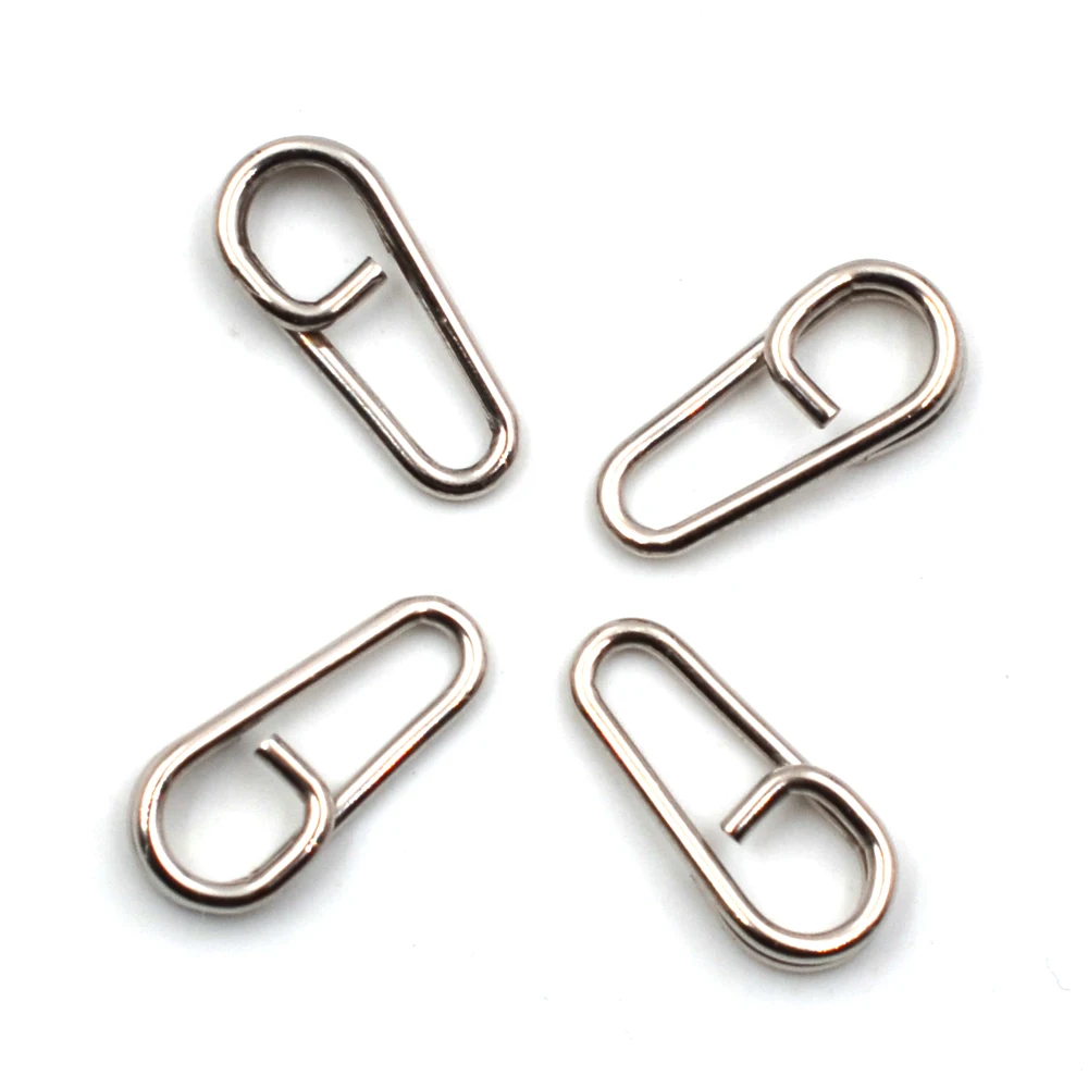 MNFT 50Pcs Sea Fishing Stainless Steel Bent Head Oval Split Rings & Fast Snap Clips Fishing Lure Leaders Connector Accessories