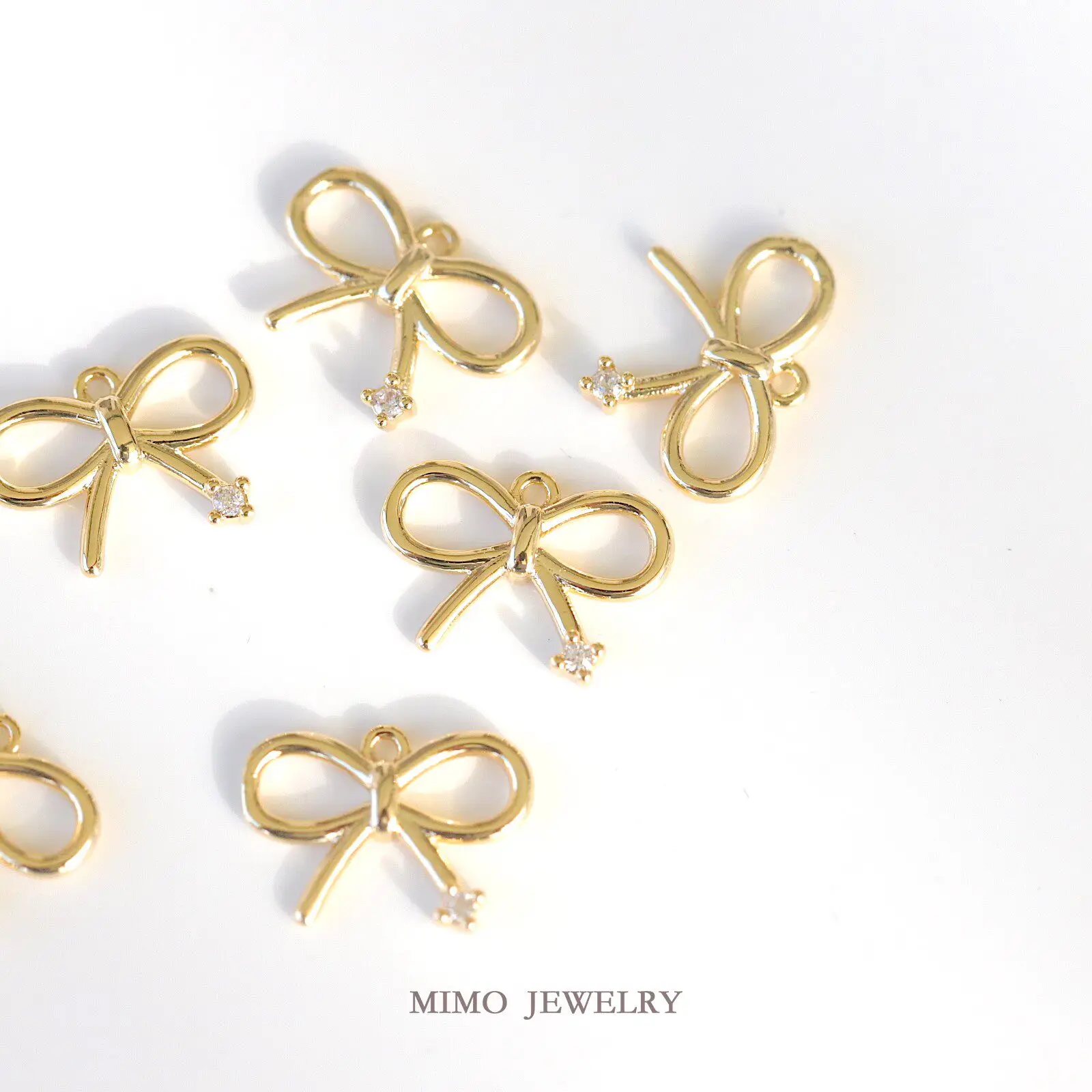 Copper Gold Plated Cute Sweet Little Zircon Bow Slippery Pendant Charms For Jewelry Making DIY Bracelet Accessories Findings