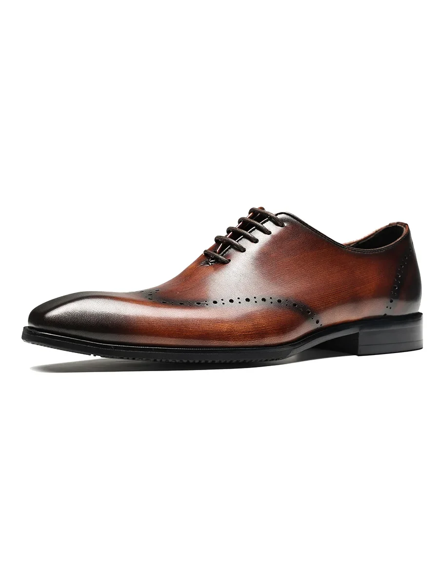 Spring and Autumn New Business Dress Men's Shoes Leather Square Head Lace-up Engraved Fashion Wedding Shoes Men