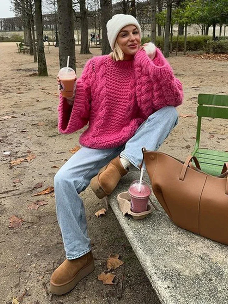 Oversize Solid Sweater Female Autumn Winter Loose Sleeves Knitwear Lady Sweater Women Traf Bershka Sweater Mujer Suéteres