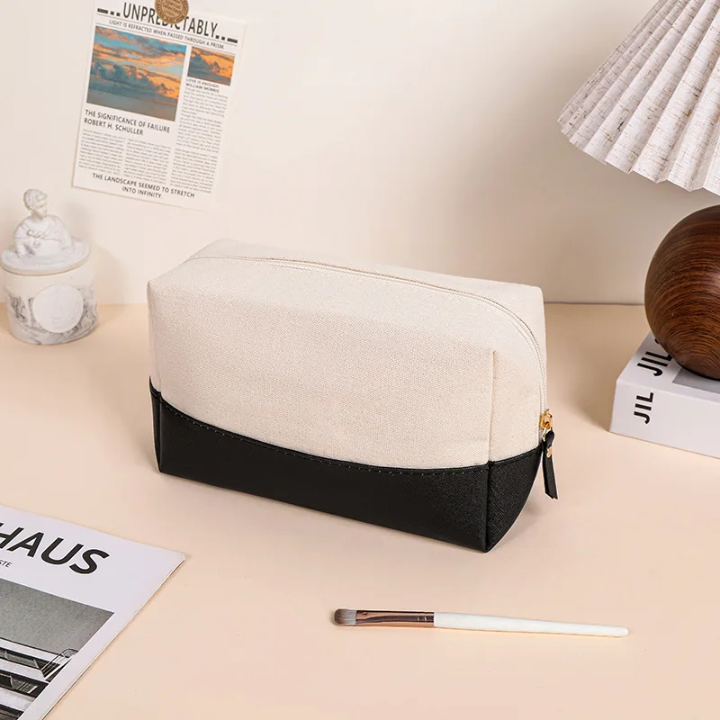 Custom Printed Logo Color Matching Canvas Zipper Cosmetic Bag Large Capacity Storage Bag Simple Travel Change Storage Bags