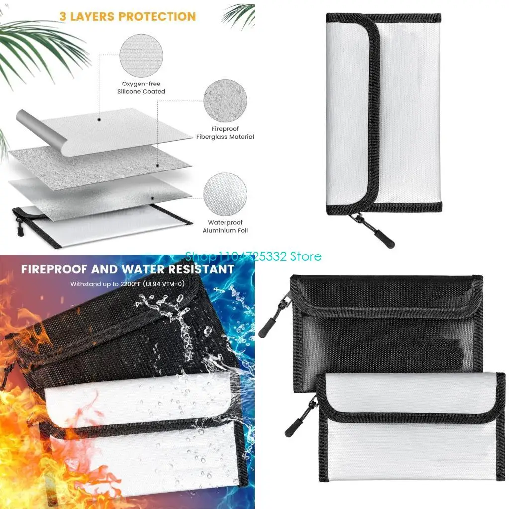 P5EA Compact Fireproof Security Waterproof Thermal Defense Zippers Closure For Cash Travel Essential Storage