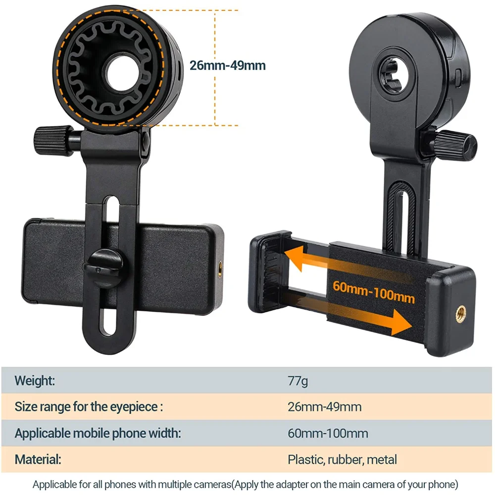 Telescope Phone Adapter Mount for Compatible Binoculars, Monocular, Microscope, Spotting Scope, Telescope