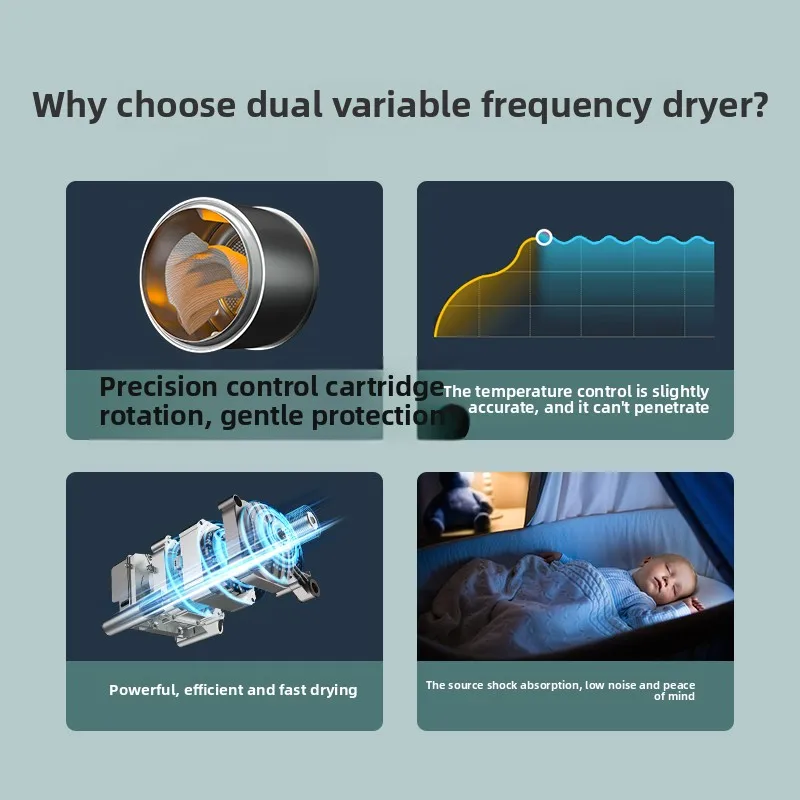 YJQ double frequency conversion intelligent control full touch color screen 10kg heat pump dryer high-end care dryer