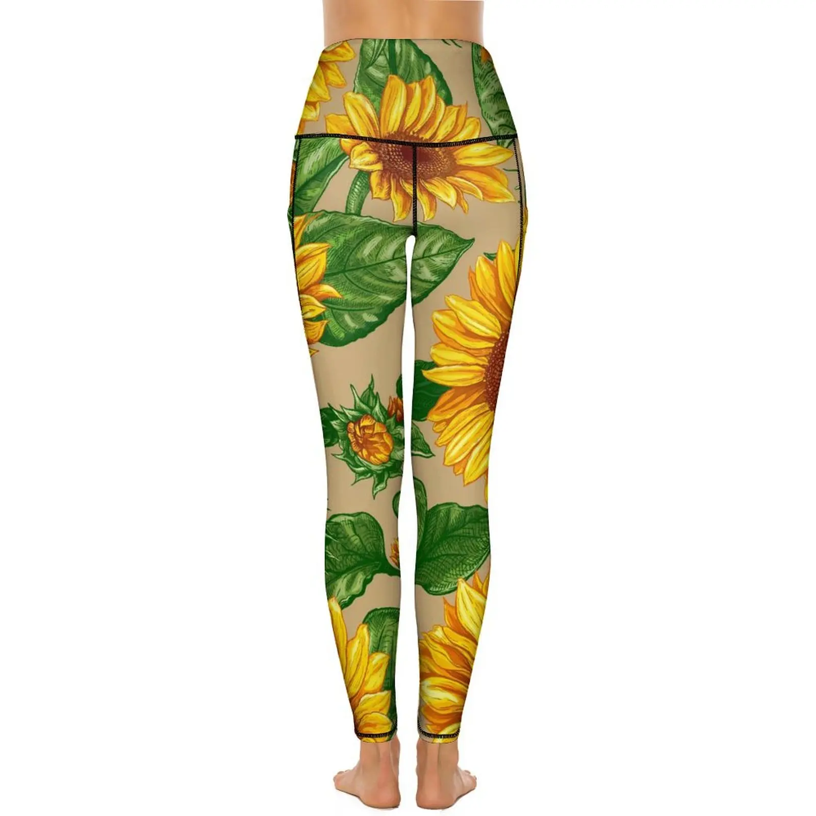 Pantaloni da Yoga con stampa girasole Leggings grafici con fiori gialli Sexy Leggins Fitness a vita alta collant sportivi elasticizzati dolci da donna