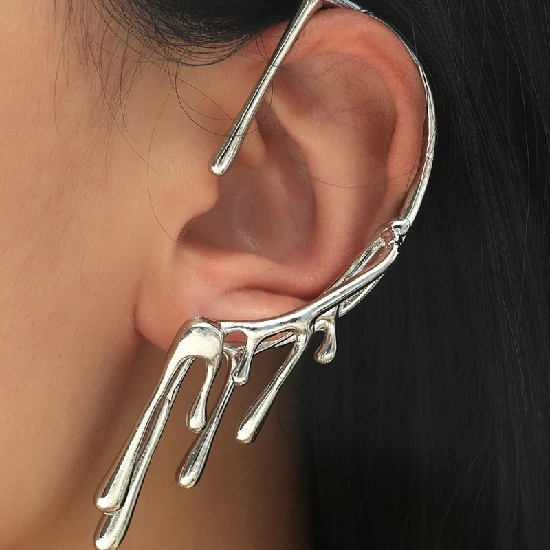1Pc Trendy Lava Ear Cap Clip Gold Color Drip Wax Stud Earrings for Women Auricle Clips Girls Vintage Jewelry Accessories Gifts