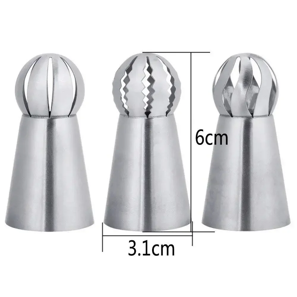 3pcs/set Stainless Steel Cupcake Sphere Ball Shape Icing Piping Nozzles Cake Decorating Tool Pastry Cream Spout for DIY Baking