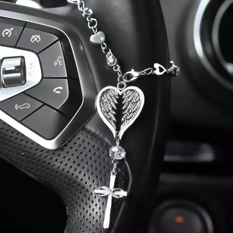 Angel Cross Car Pendant Car Steering Wheel Hanging Cross Guardians Pendant Religious Angel Wing Cross Pendant Guardians