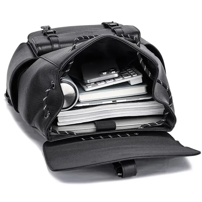 Men Genuine Leather Backpack Double Shoulder Schoolbag for Business Trip Computer Bag First Layer Cowhide Commute Leisure
