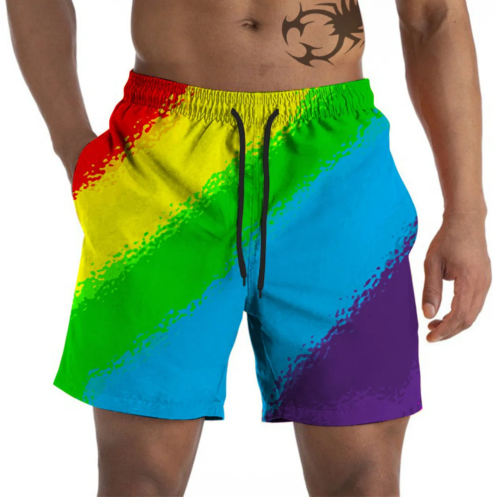 Colourful Men’s Summer Beach Swimming Pants Surf Shorts Quick Retro Swim Trunks Casual Comfort Beach Short Pants Cool Ice Shorts