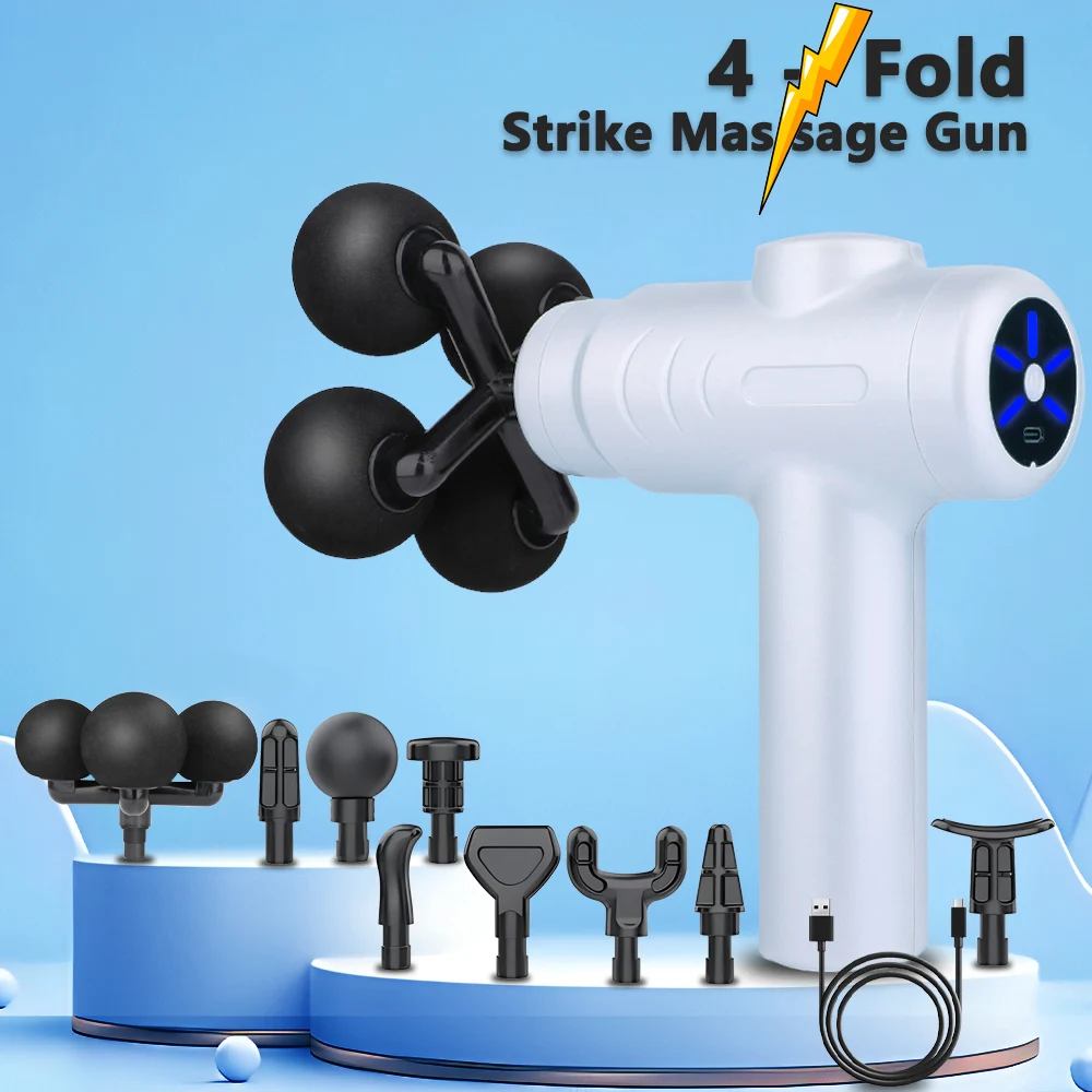 

Massage Gun Variable Frequency Dual mode 4x Strike Massager head Massager Body Neck Back Leg Fitness Tool 5 Levels Fascial gun