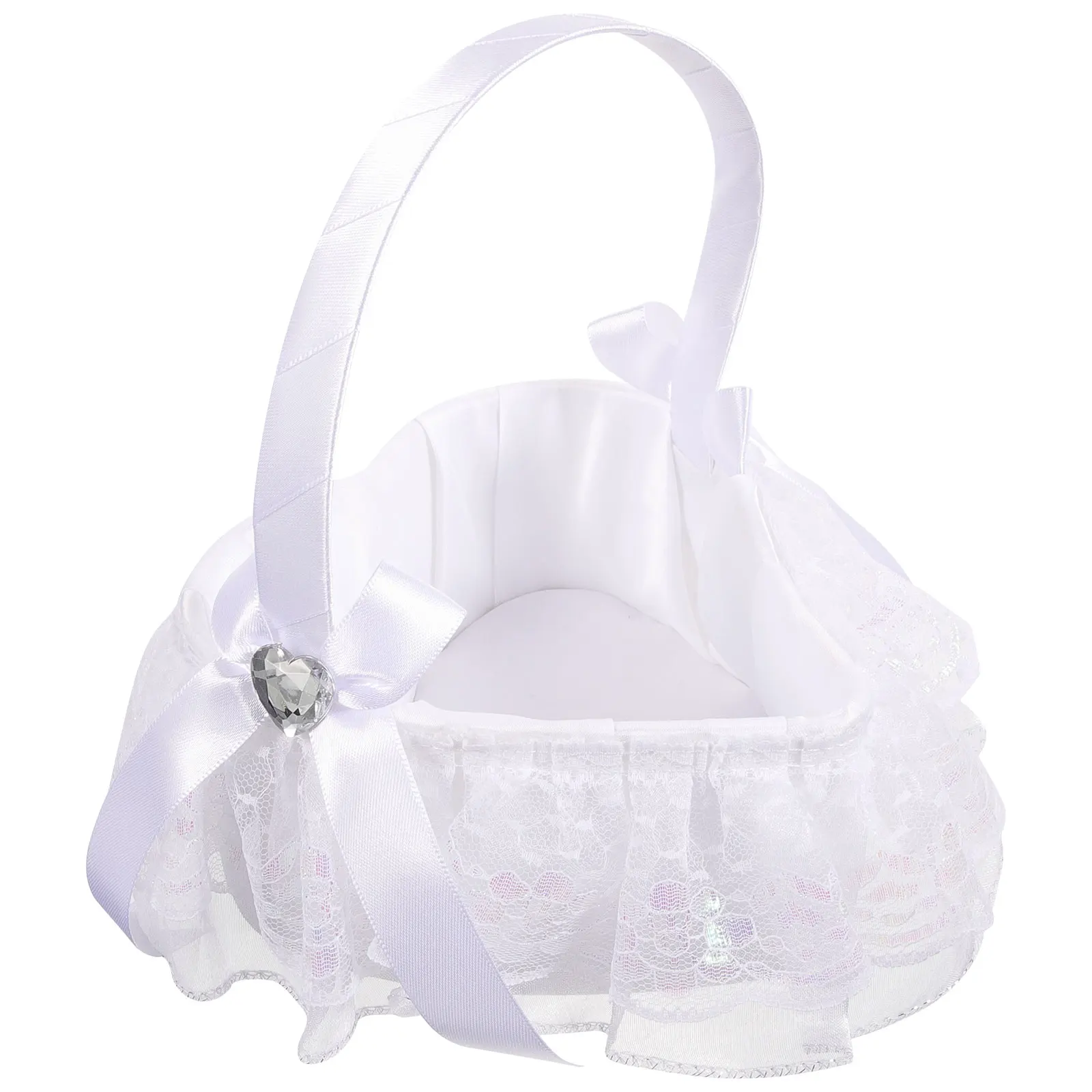 

Lace Flower White Heart Shaped Wedding Accessory Lightweight Bowknot Flower Basket Girl Baskets DIY Decor Storage