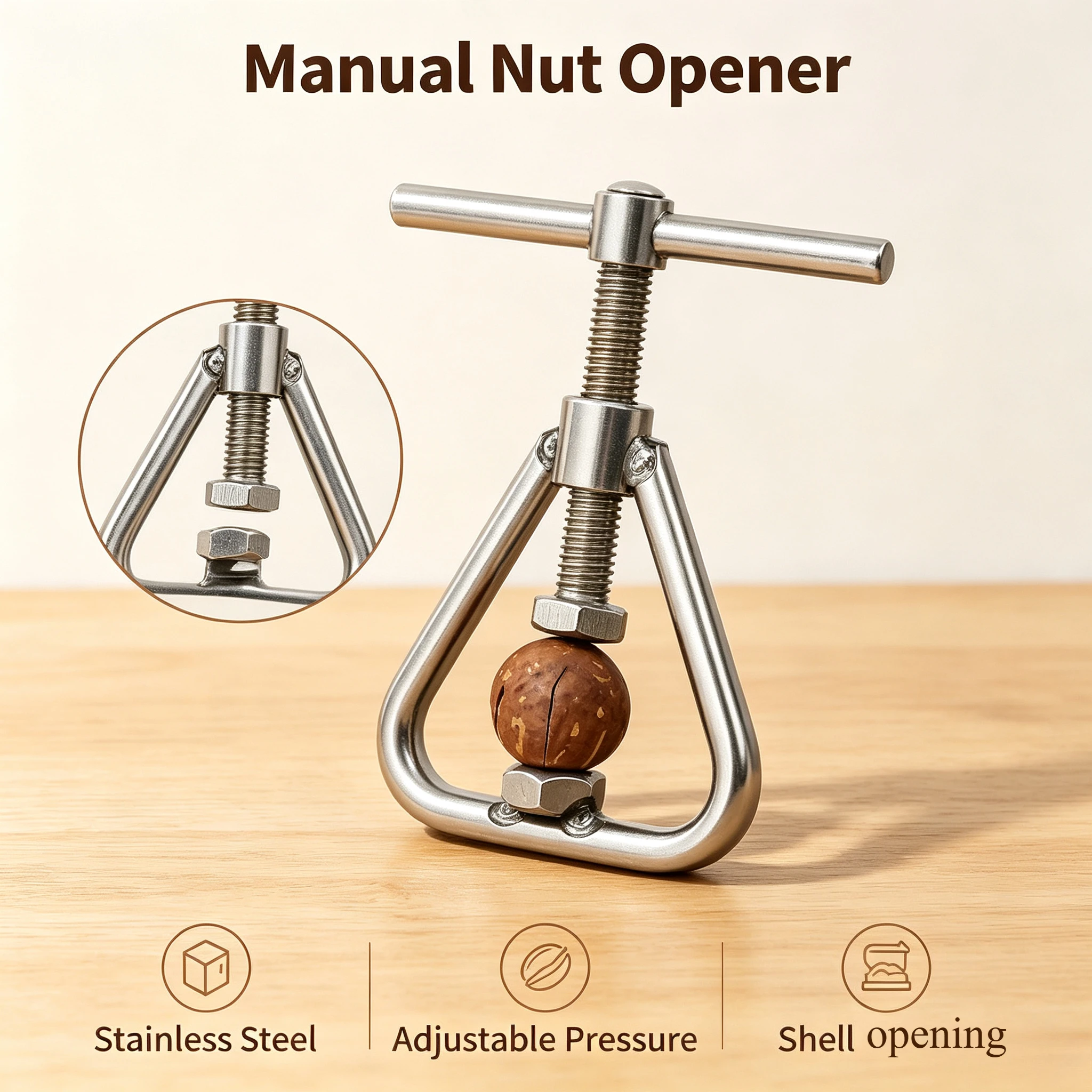 Premium Stainless Steel Nut Cracker Sheller for Walnut Macadamia - Heavy Duty Ergonomic Non-Slip Manual Tool Kitchen Gadget