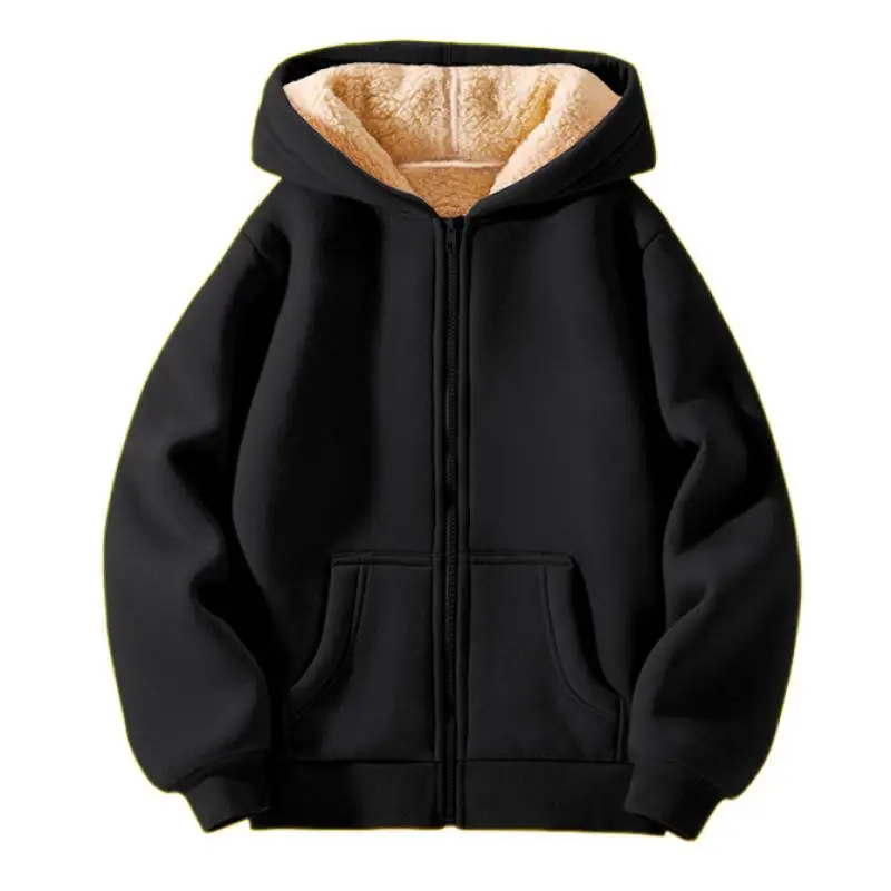 Winter New Boys and Girls Solid Color Plus Thick Lamb Fleece Versatile Casual Warm Outerwear Hoodie Fashion Sports Hoodie Coat - Image 2