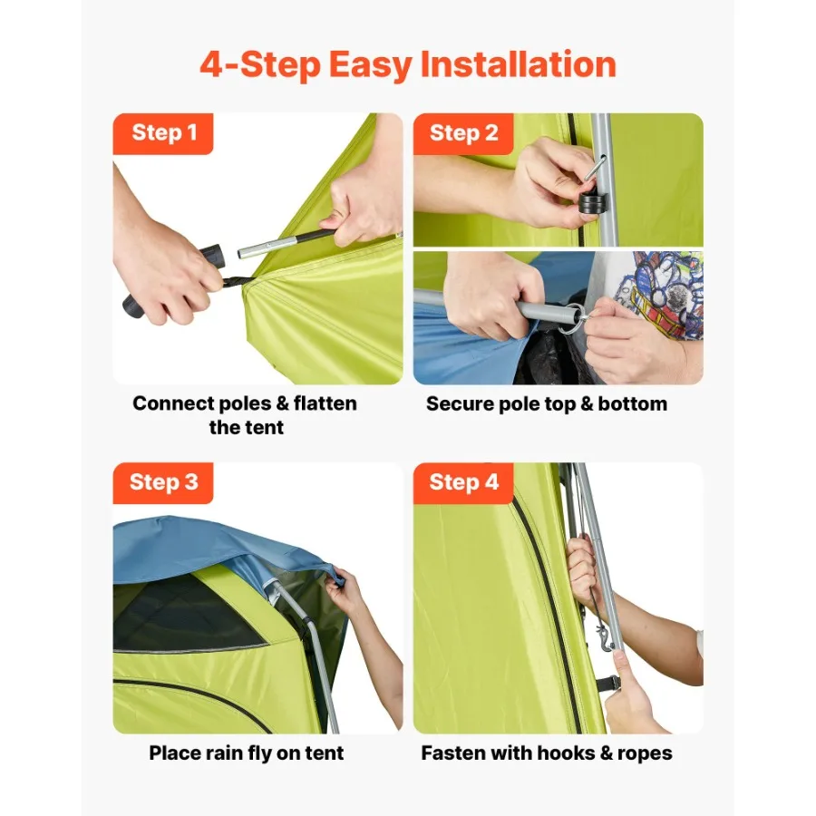

Camping Shower Tent, 1 Room, Portable Privacy Tent Changing Room with Ground Stakes, Ropes, Carry Bag, and Steel Poles, 200D Ox