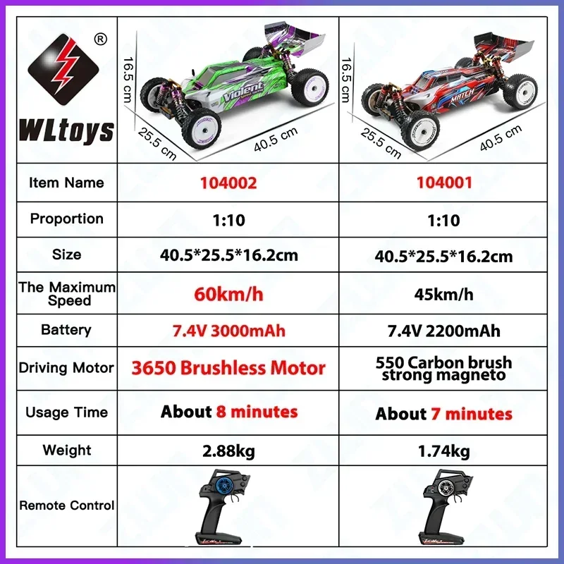 WLtoys 104002  Rc Car Competition Brushless 60KM/H 45KM/H Metal Chassis 4WD Electric High Speed Drift Car Remote Control