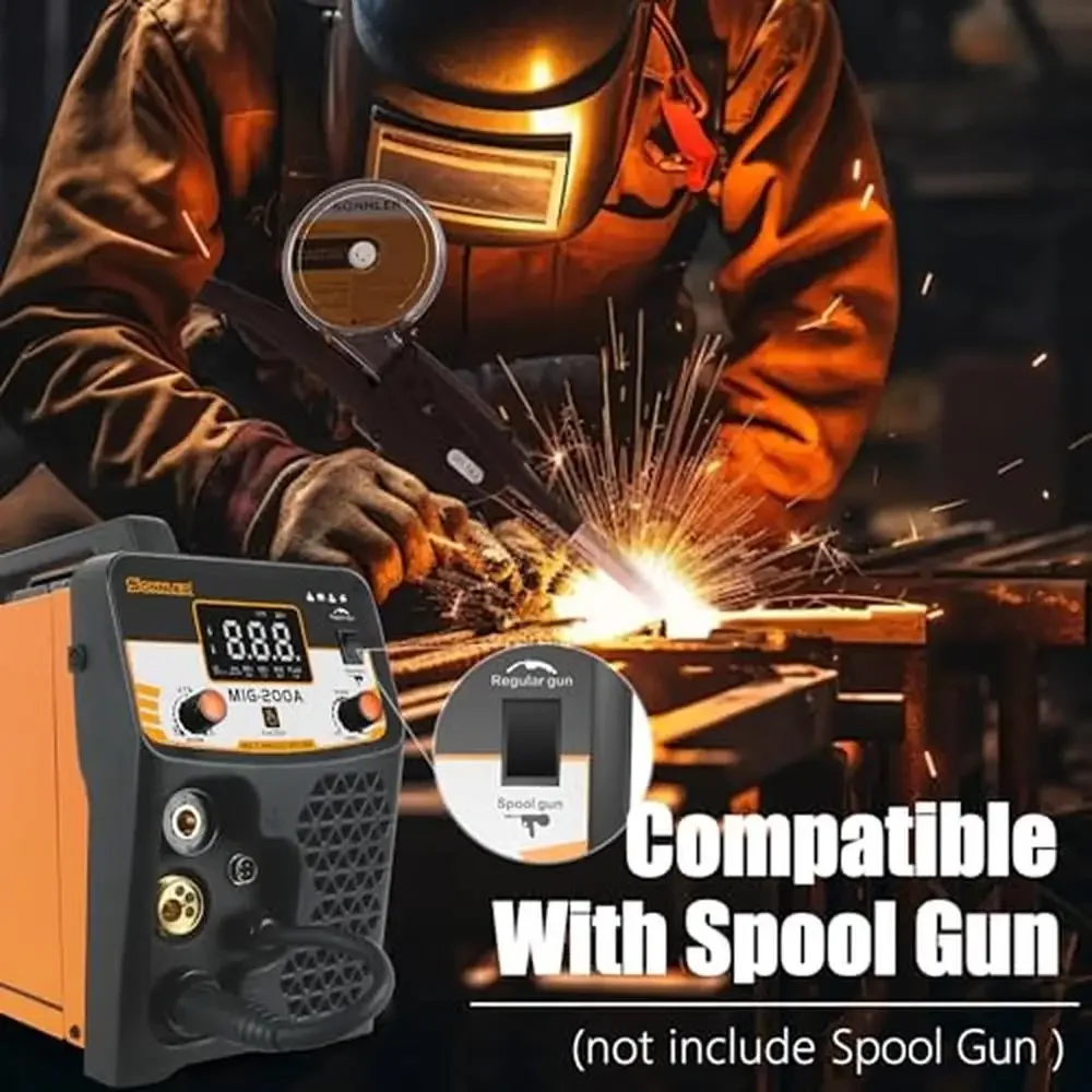 8 in 1 Aluminum 200A Multi Process Welder Gas MAG Flux Core MMA TIG Stick Spot Welding Spool Gun Optional LED Display Synergic