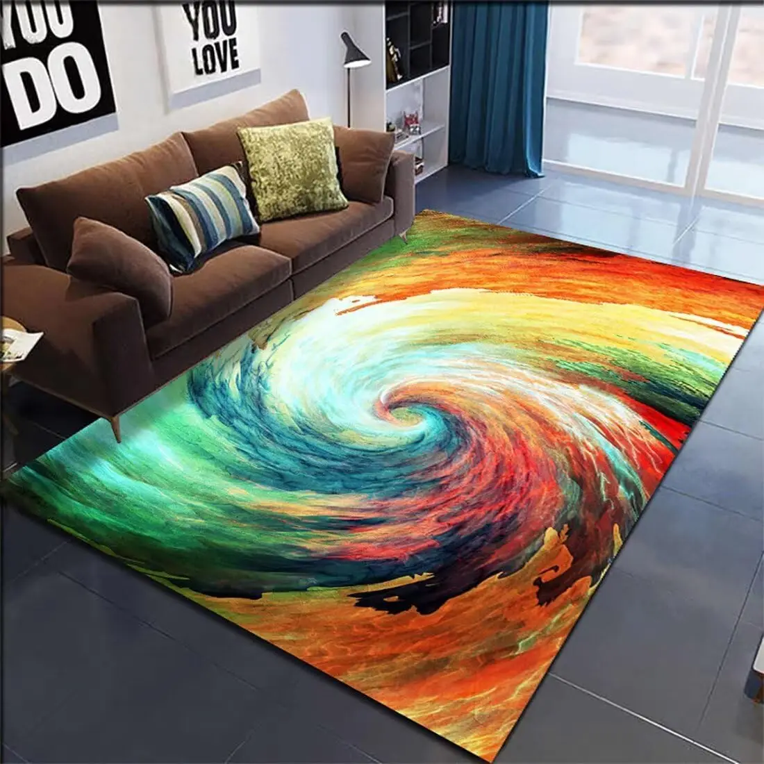 Colorful Abstract Clouds Trippy Rugs 3D Vortex Optical Visual Illusion Area Rug for Kids Bedroom Bedside Non-Slip Play Mats