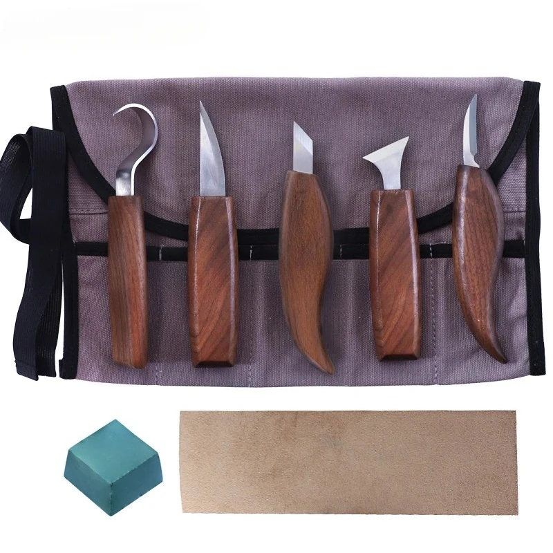 Walnut Carving Knife, Flat Handle, Wood Cutting and Scraping Knife, Manual Carving Set, Woodworking Tool