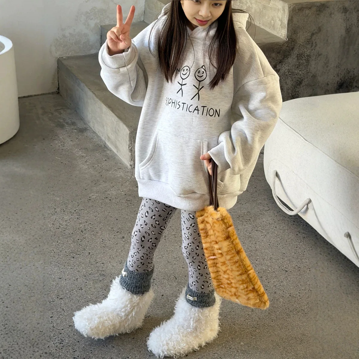 Girls' Korean Autumn and Winter New Leopard Print Leggings Children's Stylish Elastic Australian Fleece Warm Slim Fit Pants