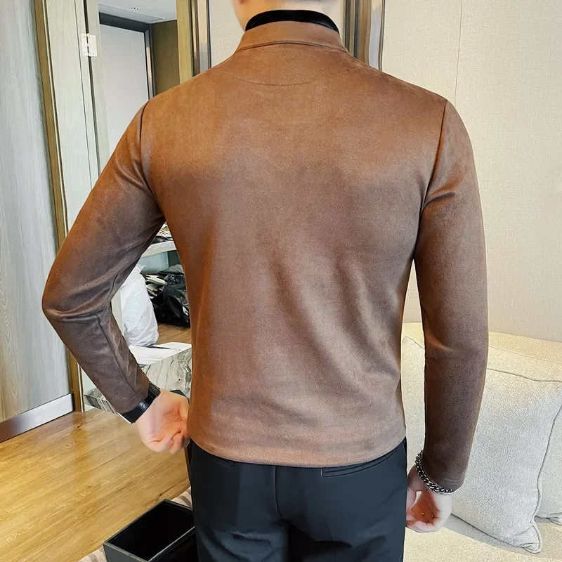 Fashion Fake Two Long Sleeved T-shirts 2024 Autumn Winter New Solid Color Business Slim Fit Casual Tees Men Clothing 4XL-M