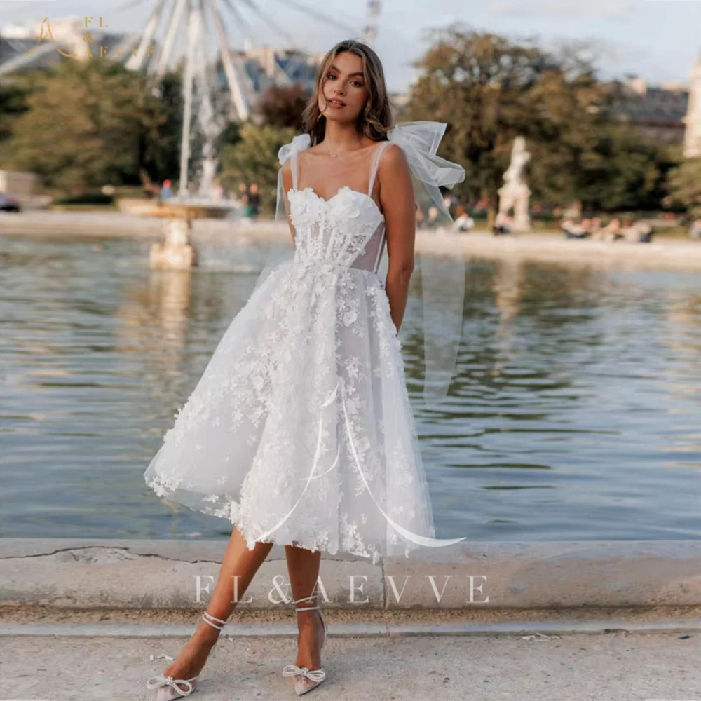 فستان زفاف FL&AEVVE مخصص بأشرطة قصيرة من التل على شكل حرف a على شكل زهور فستان سهرة طويل من vestidos de novia برقبة على شكل قلب مشد