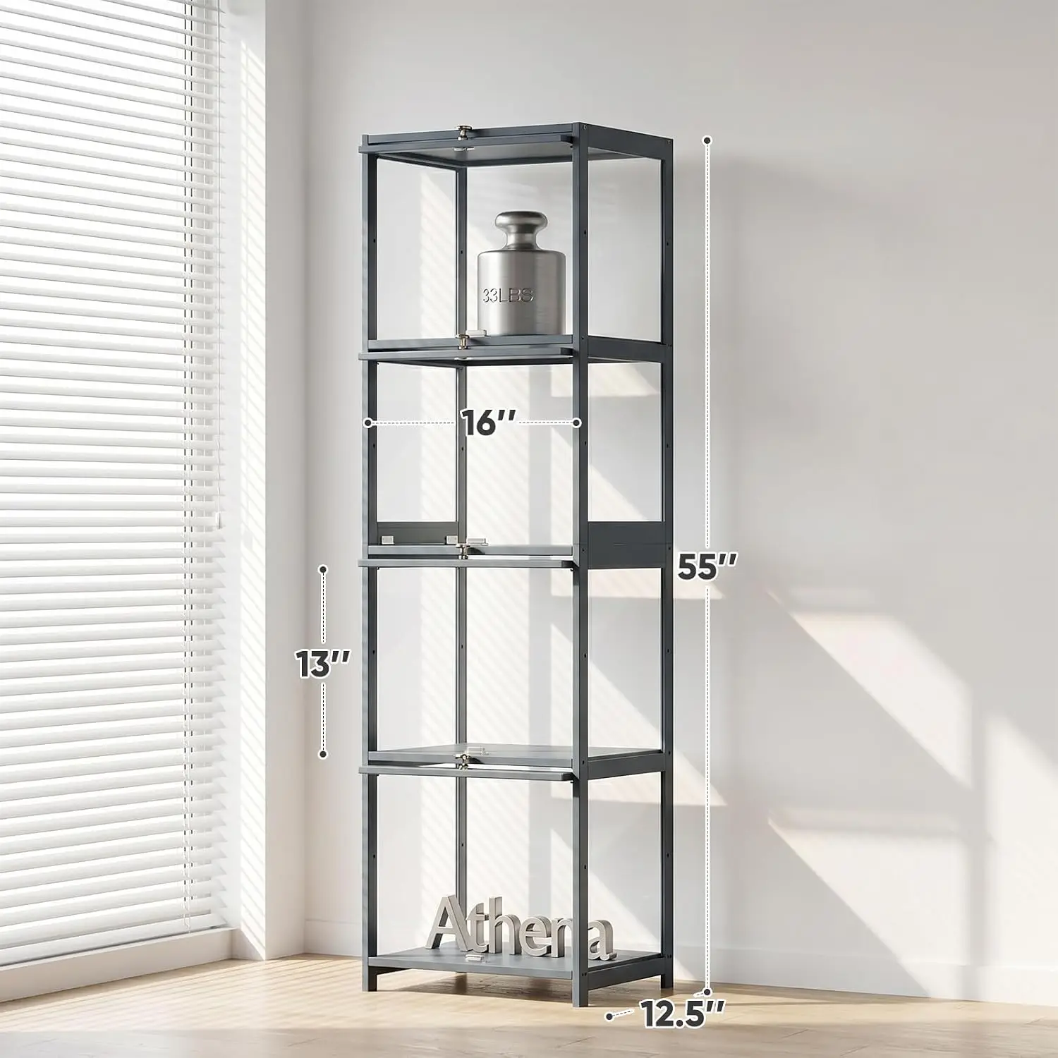 Athena Collection 4-Tier Curio Display Cabinet with Acrylic Doors, Grey