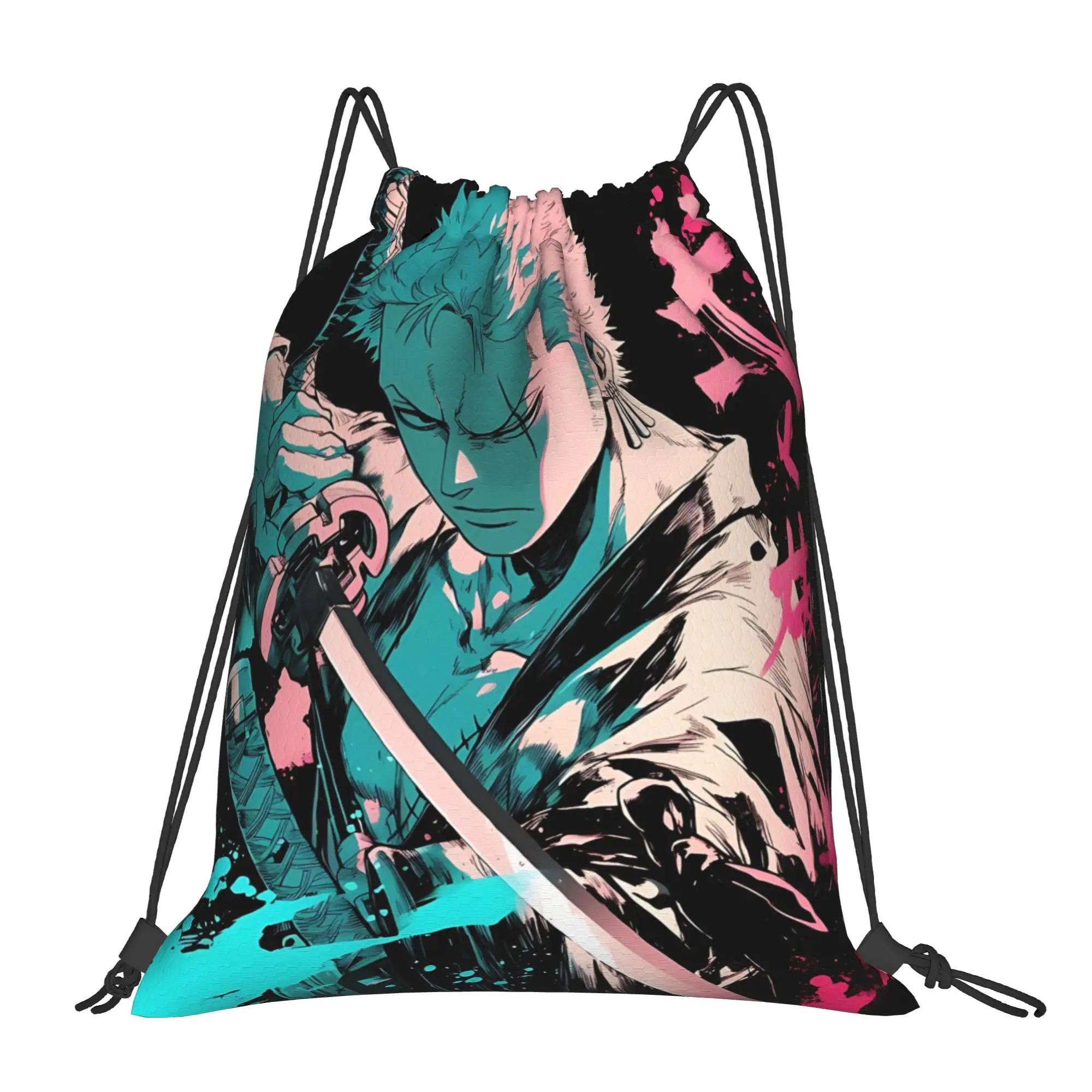 bag Pouch One Piece Anime Zoro  Drawstring Bags Shopping Pouch Print Backpack Boy Girls School Shoe Bag